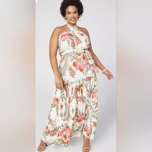 Lane Bryant Cross-Front Halter Bali Tropic Tiered Floral Maxi Dress Size 22/24